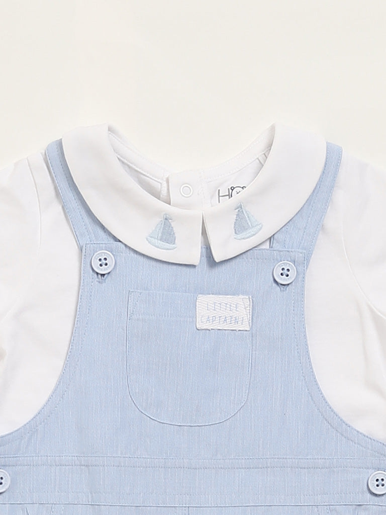 HOP Baby Blue Dungaree, T-Shirt & Hat Set