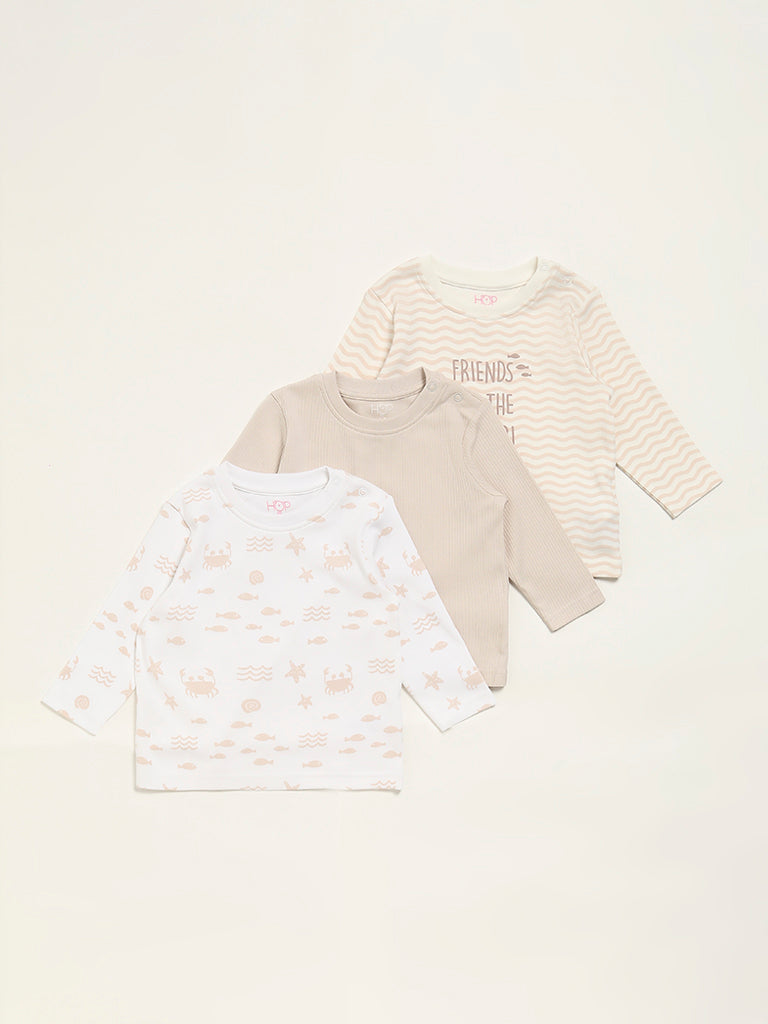 HOP Baby Beige Printed T-Shirt - Pack of 3