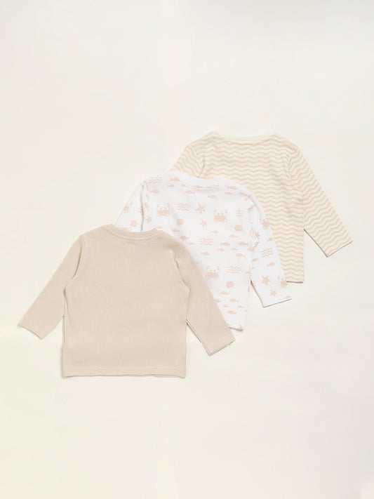 HOP Baby Beige Printed T-Shirt - Pack of 3