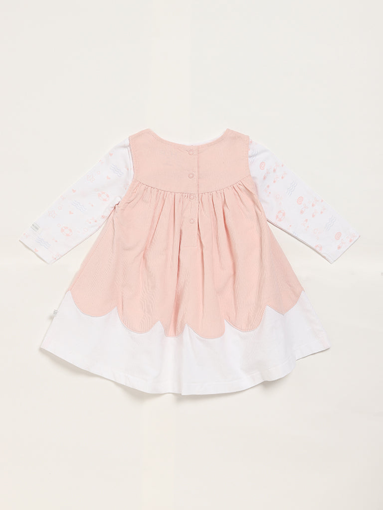 HOP Baby Peach Printed Pinafore & T-Shirt