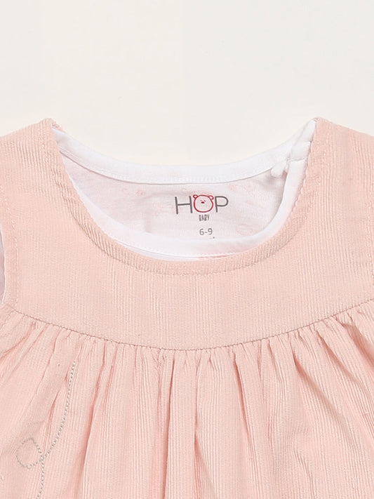 HOP Baby Peach Printed Pinafore & T-Shirt