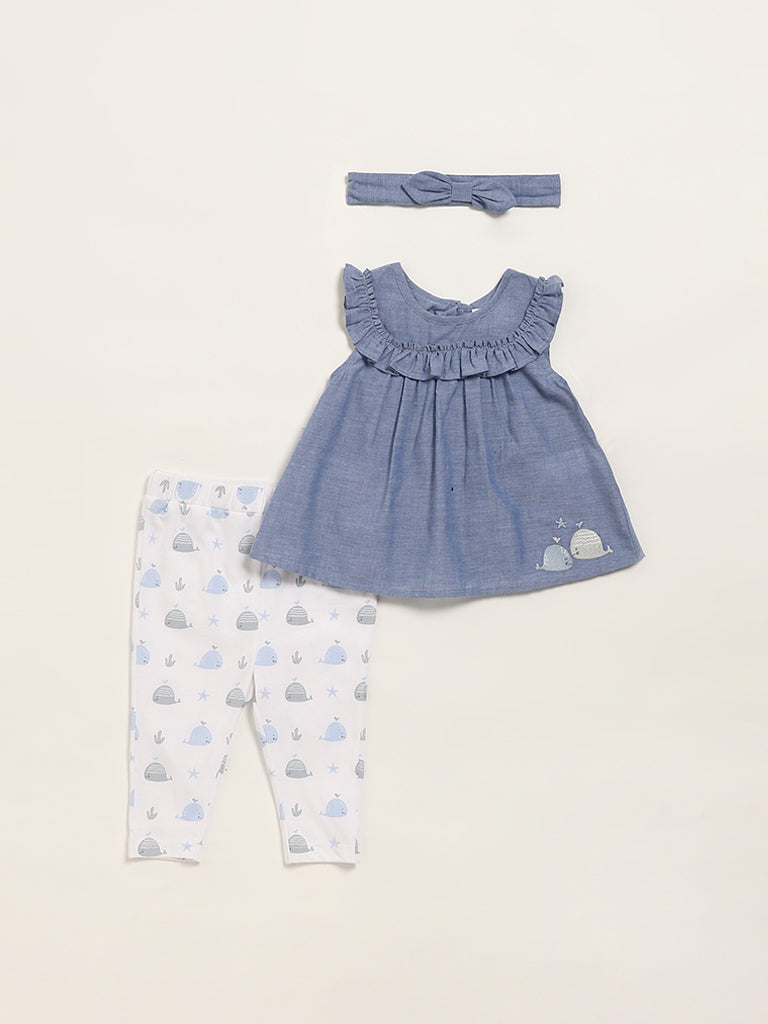 HOP Baby Blue Top, Leggings & Hairband Set