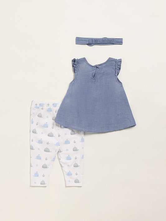 HOP Baby Blue Top, Leggings & Hairband Set