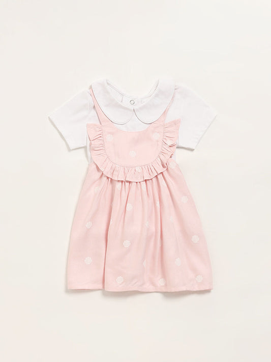 HOP Baby Pink Printed Pinafore & T-Shirt Set