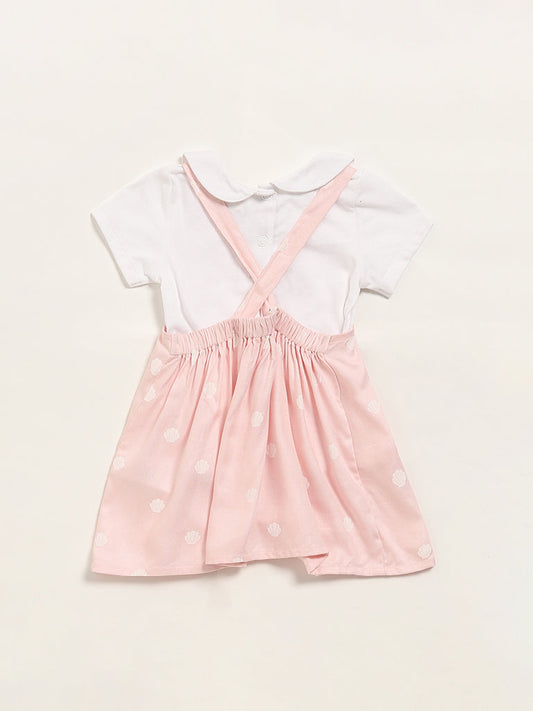 HOP Baby Pink Printed Pinafore & T-Shirt Set