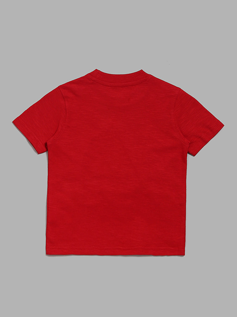 HOP Kids Boat Printed Red T-Shirt