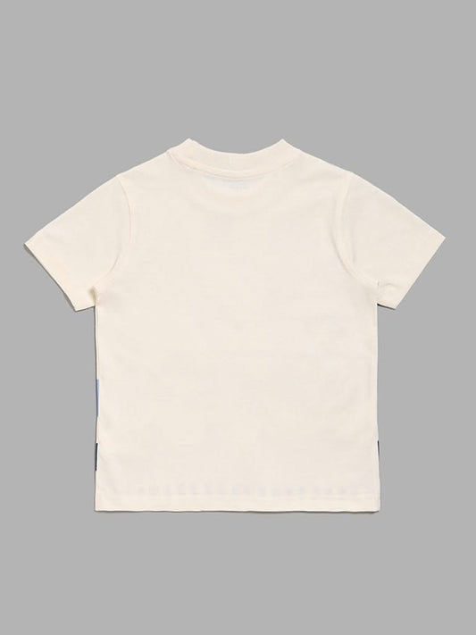 HOP Kids Ship Printed Off White T-Shirt