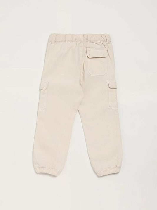 HOP Kids Solid Cream Cargo Pants