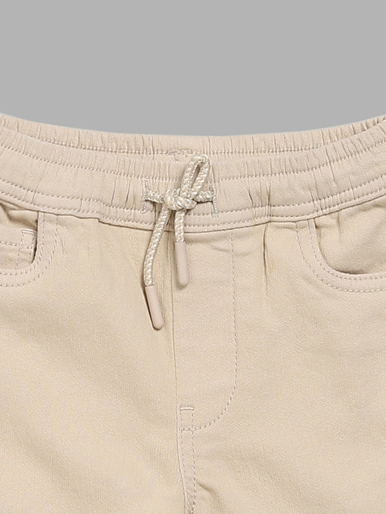 HOP Kids Solid Beige Shorts