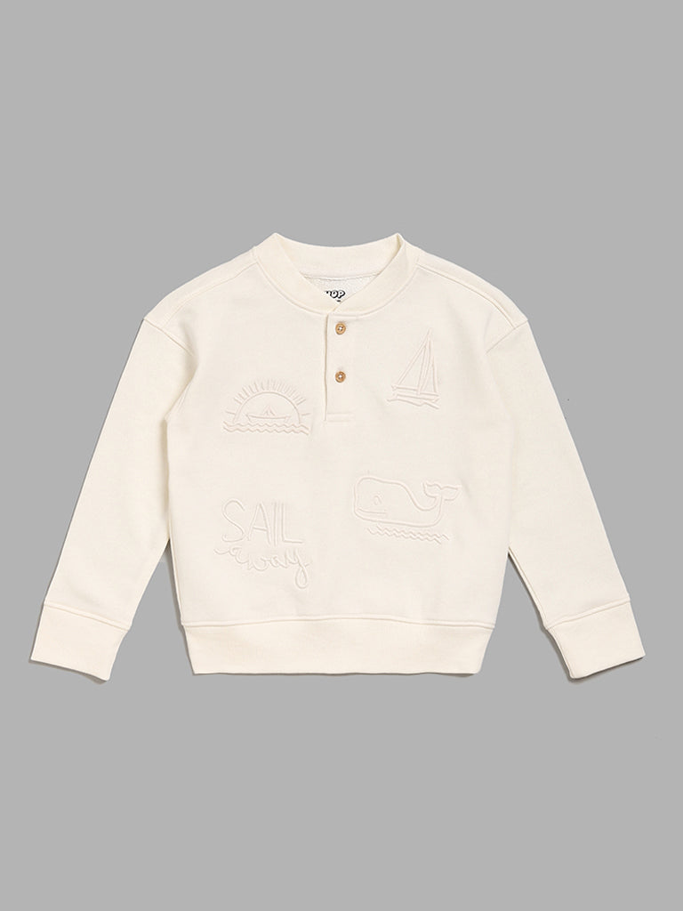 HOP Kids Sea Theme Embroidered Cream Sweatshirt