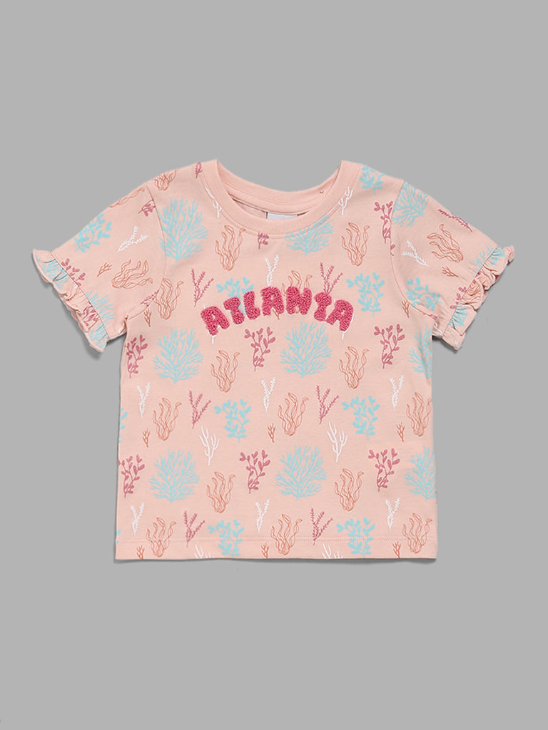 HOP Kids Peach Embroidered T-Shirt