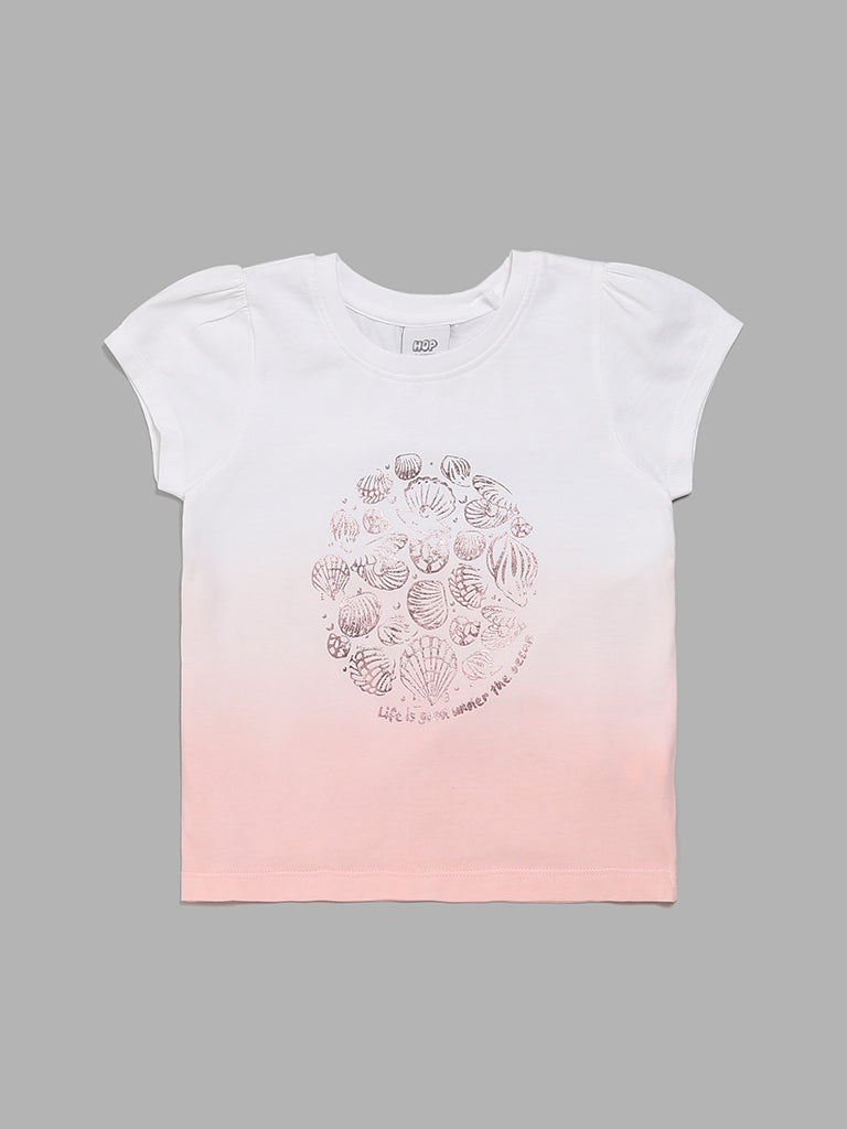 HOP Kids Peach & White Printed T-Shirt