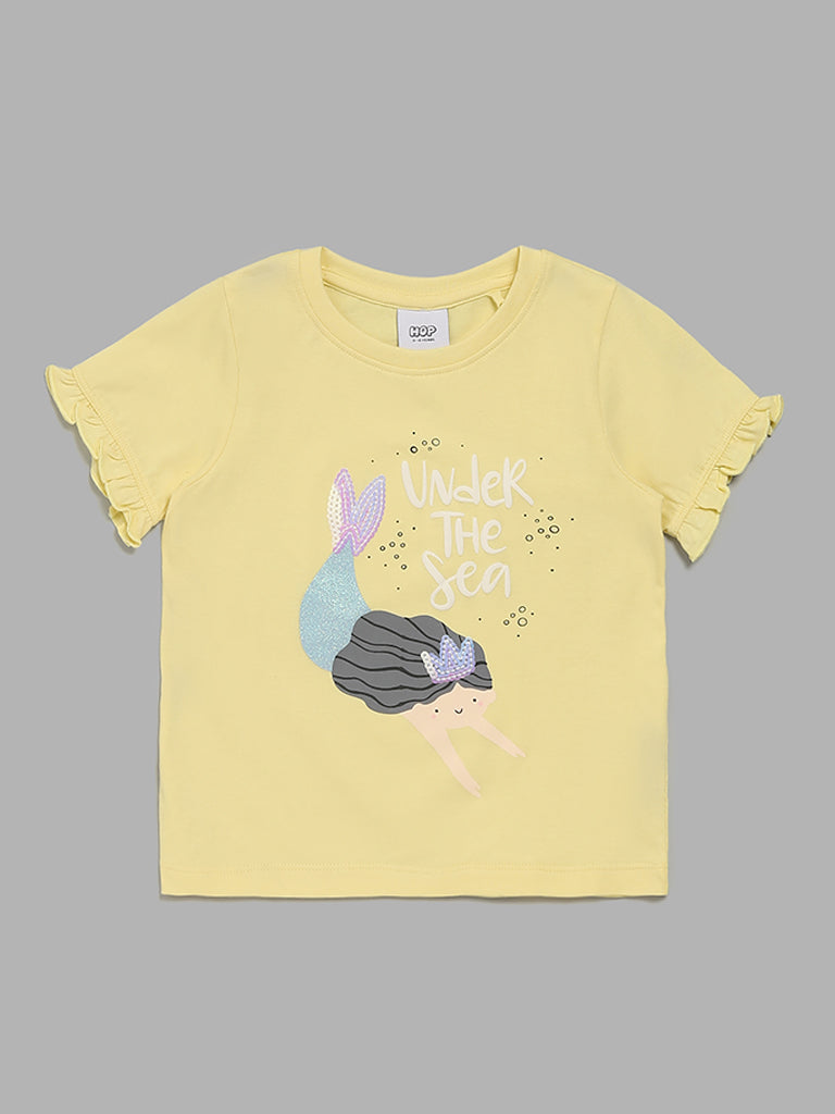 HOP Kids Mermaid Printed Yellow T-Shirt