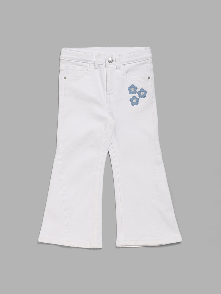 HOP Kids White Embroidered Jeans