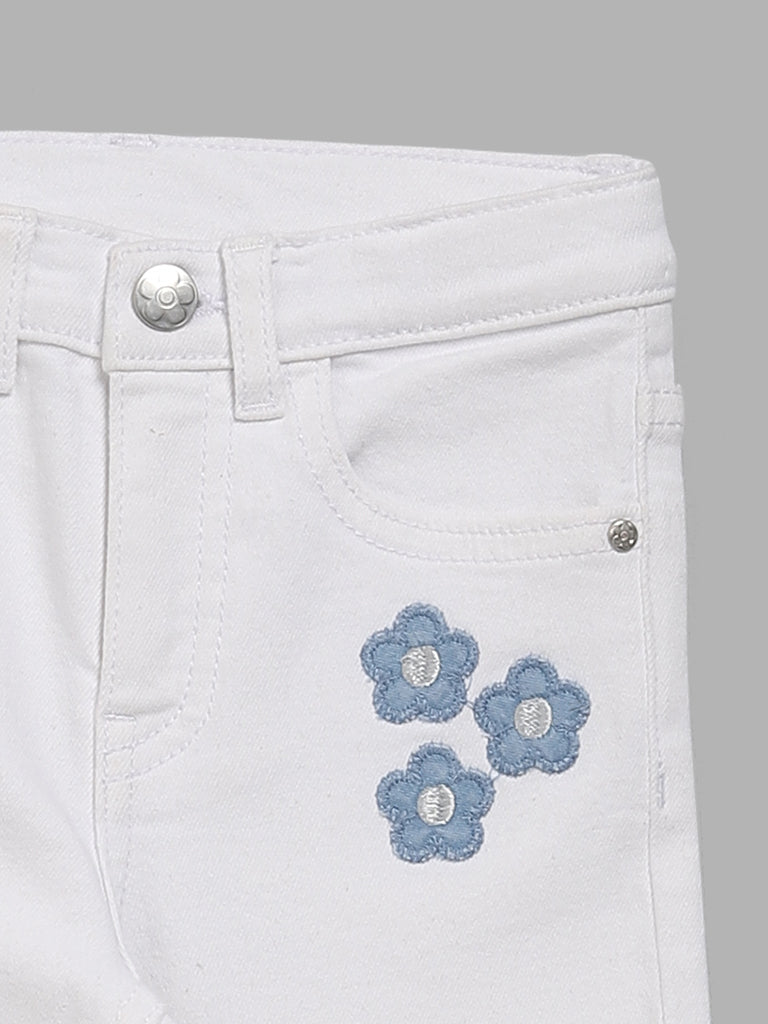 HOP Kids White Embroidered Jeans