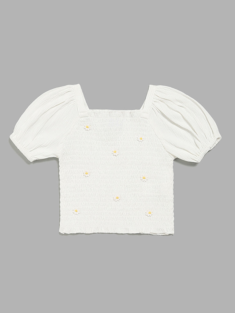 HOP Kids White Smocked Top