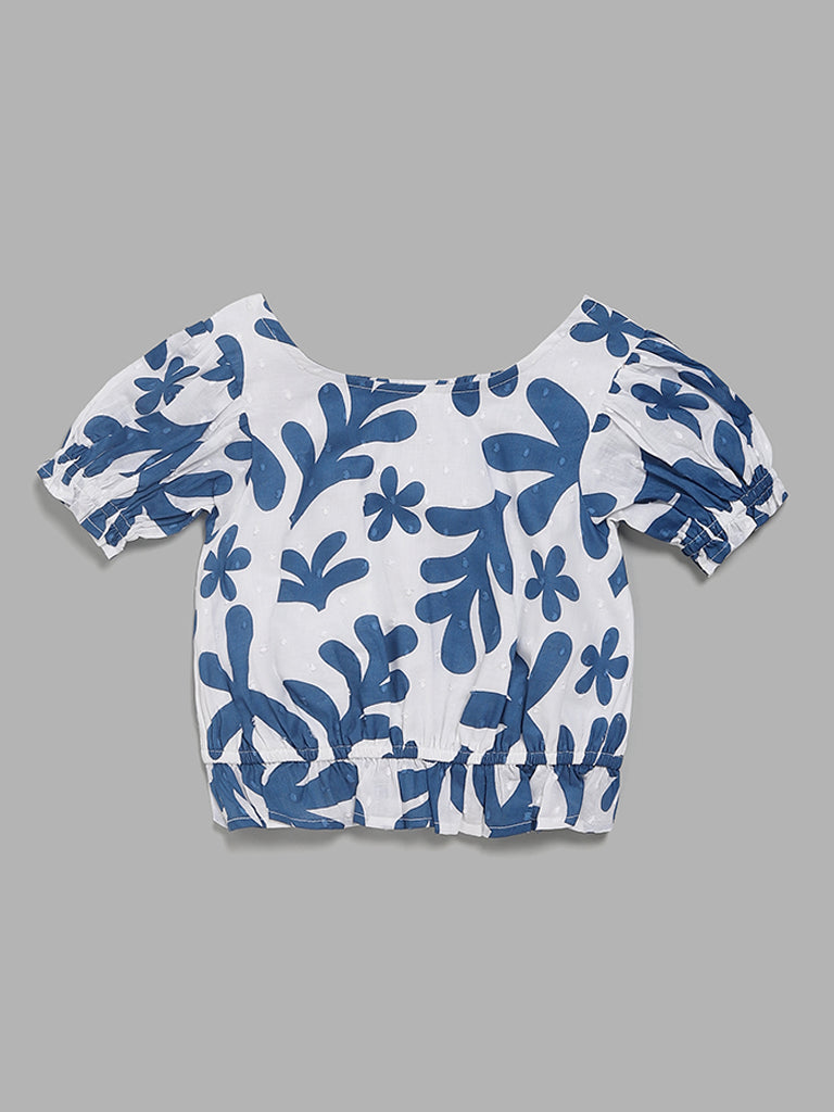 HOP Kids Floral Printed White Top