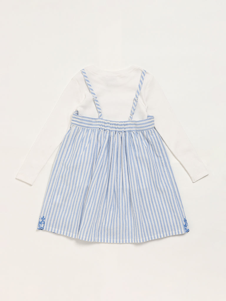 HOP Kids Blue Striped Pinafore Dress with T-Shirt