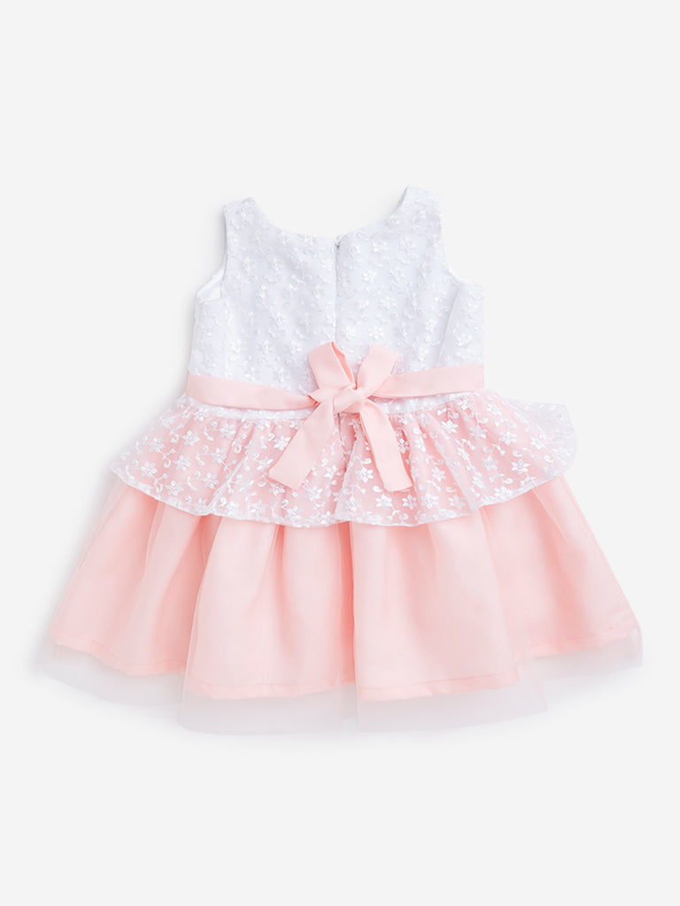 HOP Kids Peach Floral Mesh Fit-and-Flare Dress