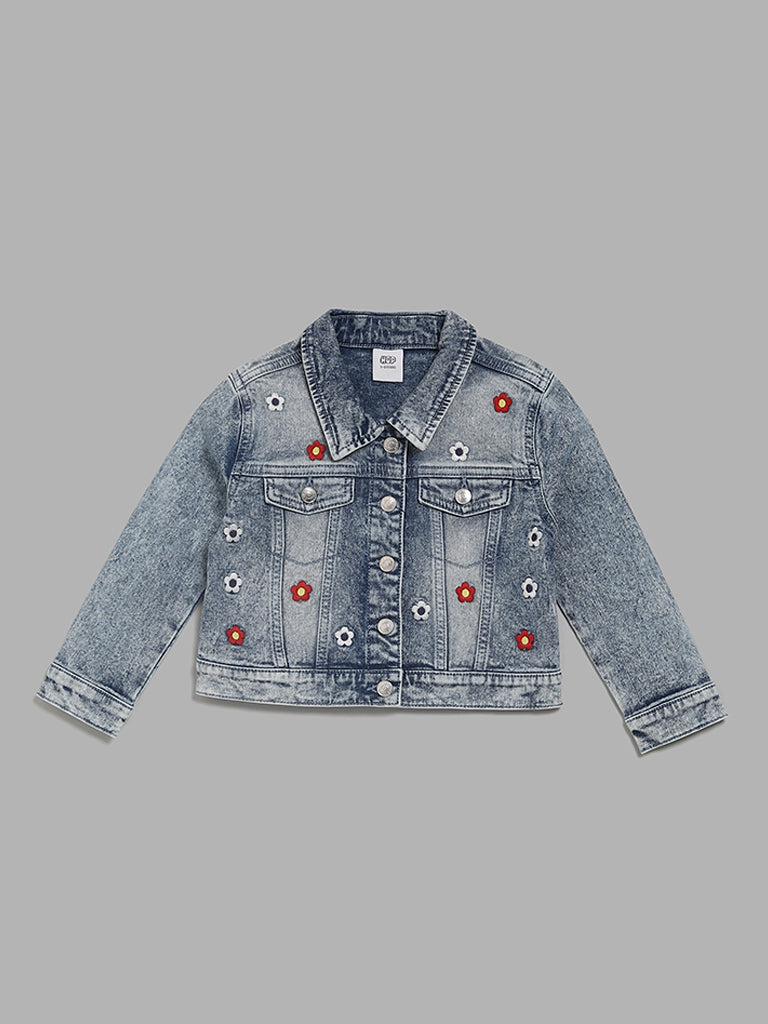 HOP Kids Embroidered Blue Denim Jacket