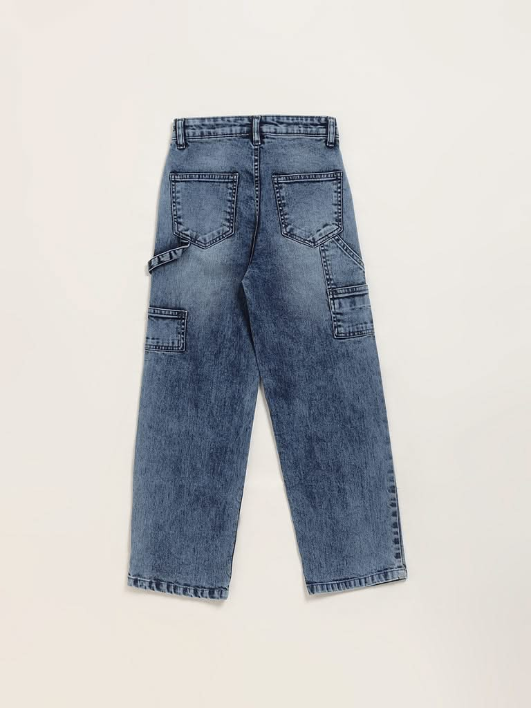 Y&F Kids Blue Cargo Denim Jeans