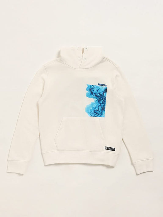 Y&F Kids Off White Printed Hoodie Sweatshirt