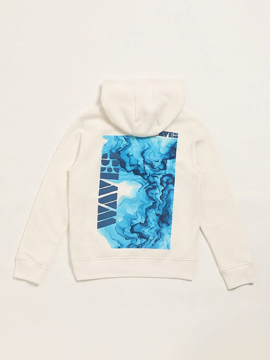 Y&F Kids Off White Printed Hoodie Sweatshirt