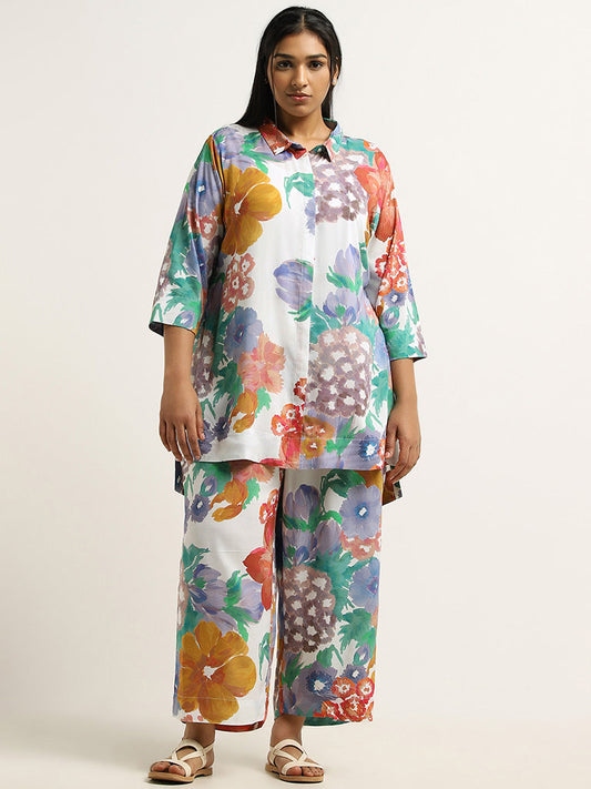 Diza Blue Floral Printed Straight Pants