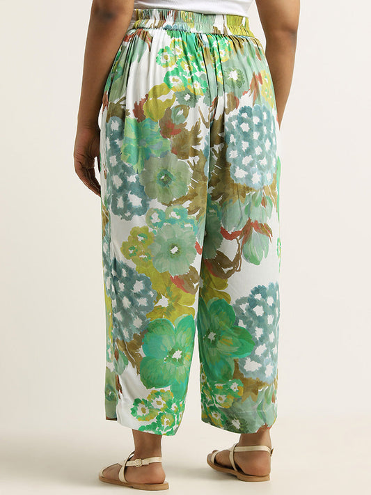 Diza Green Floral Printed Straight Pants