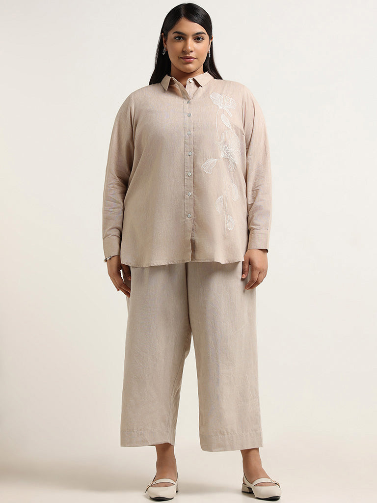 Diza Beige Cotton Palazzos