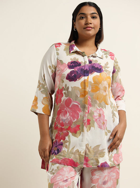 Diza White Floral Printed Tunic