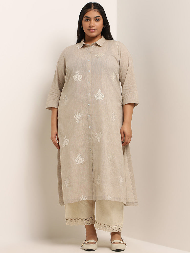 Diza Light Beige Embroidered Kurta