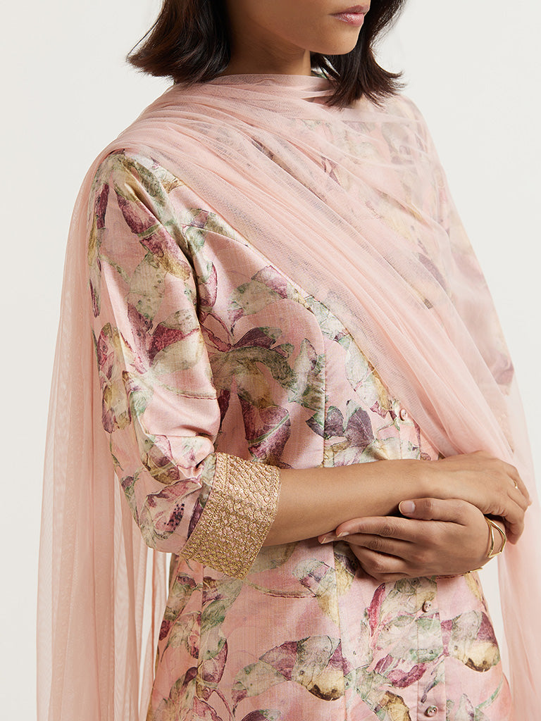 Vark Pink Kurta, Palazzos & Dupatta Set