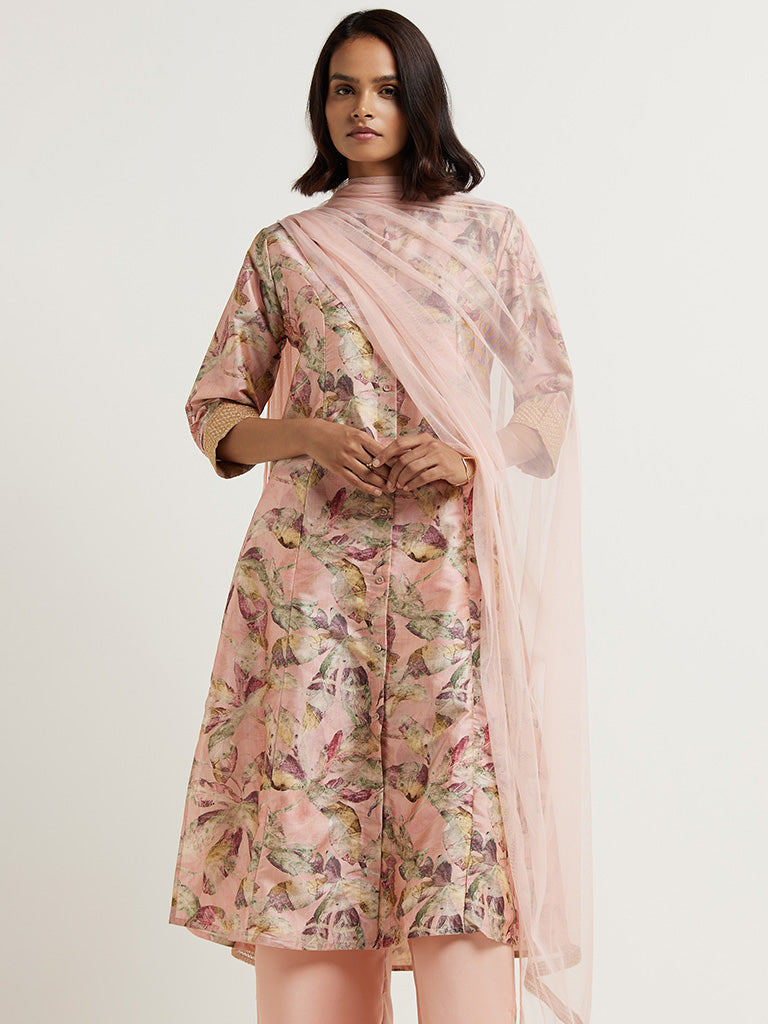 Vark Pink Kurta, Palazzos & Dupatta Set