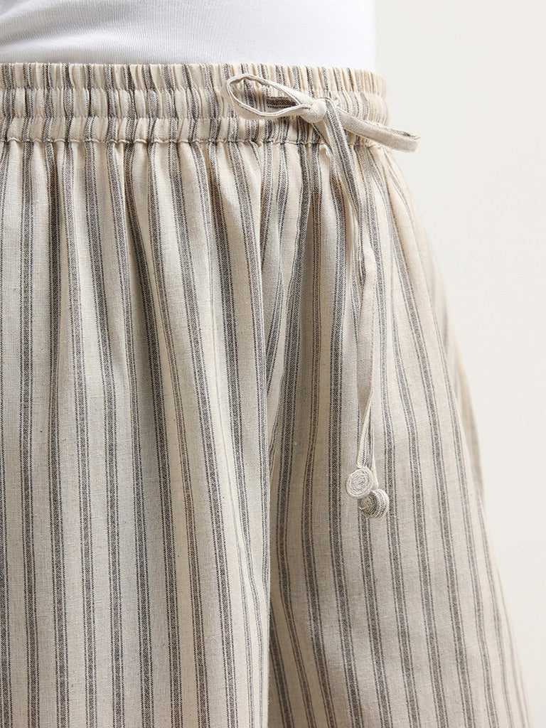 Utsa Off White Striped Cotton Palazzos