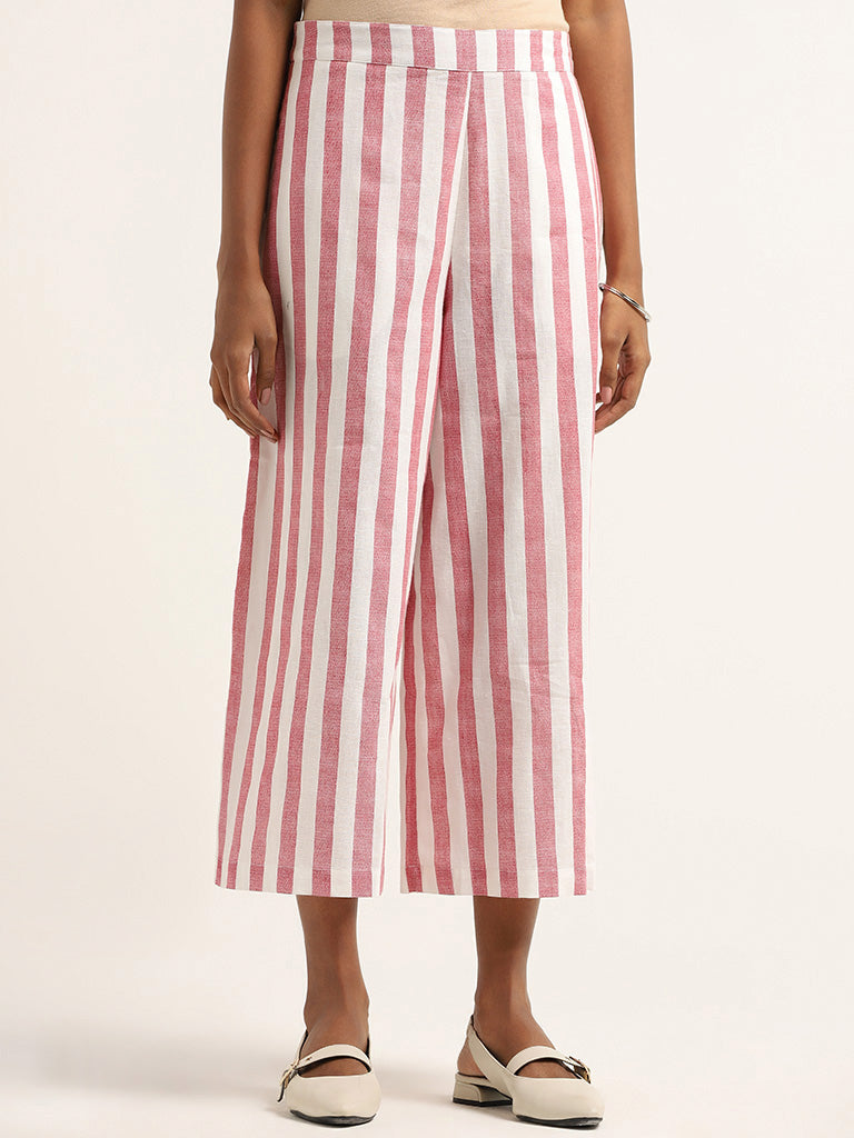 Utsa Pink Striped Cotton Pants