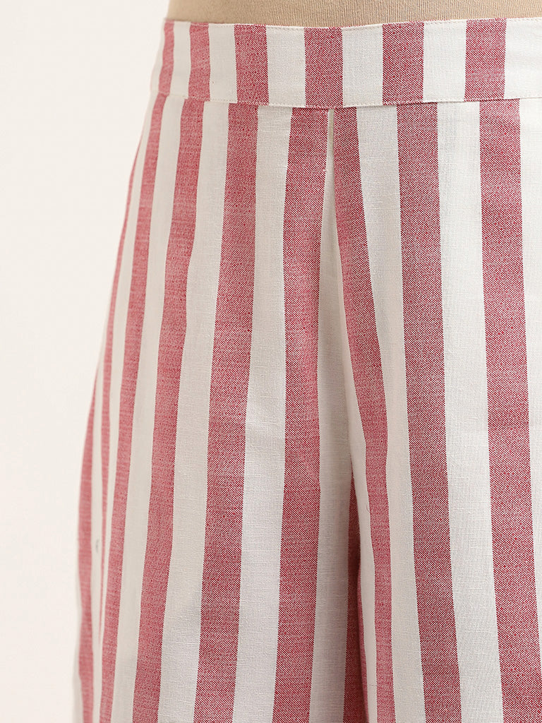 Utsa Pink Striped Cotton Pants