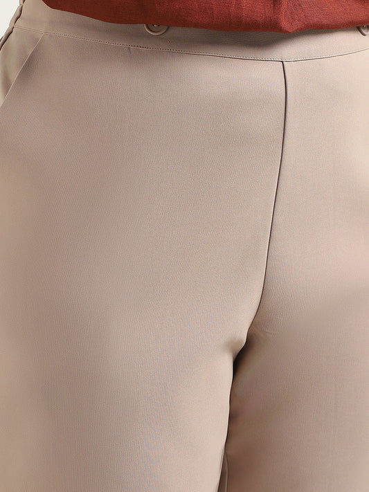 Gia Beige Solid Trousers