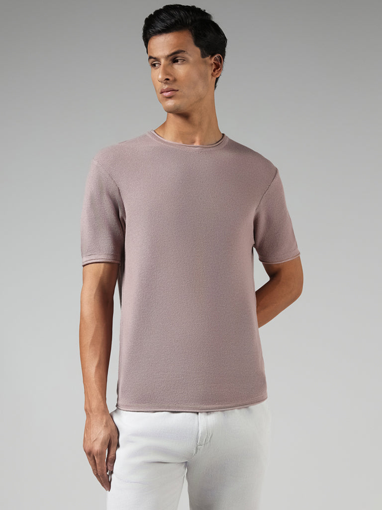 ETA Solid Pink Cotton Blend Slim Fit T-Shirt