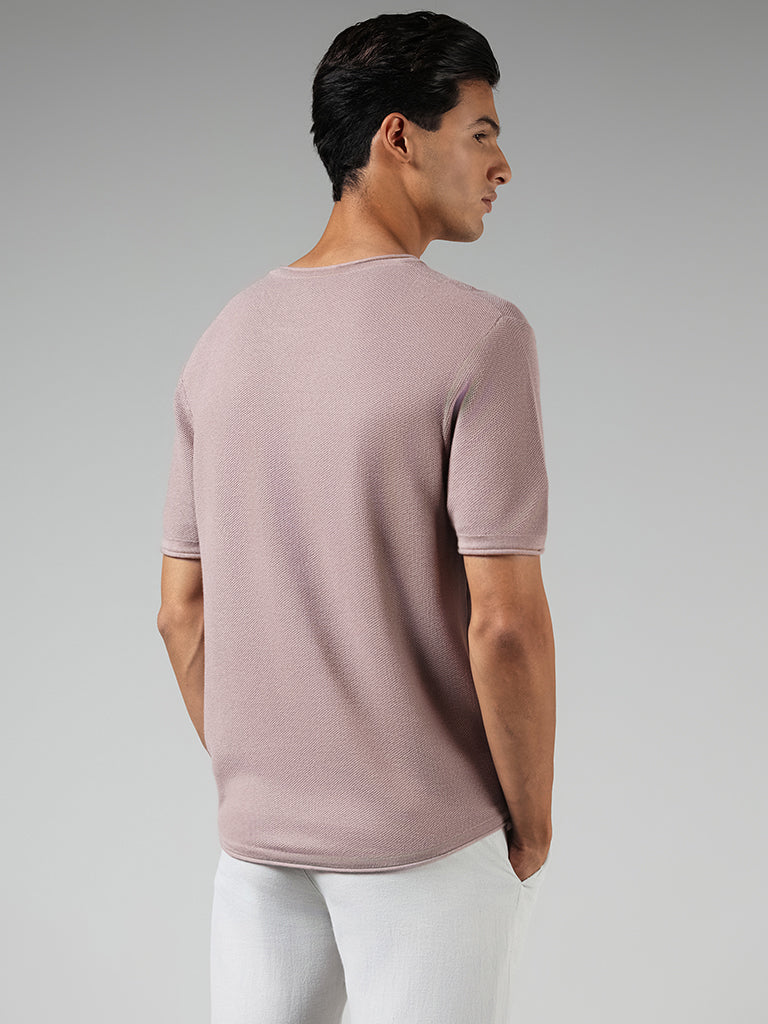 ETA Solid Pink Cotton Blend Slim Fit T-Shirt