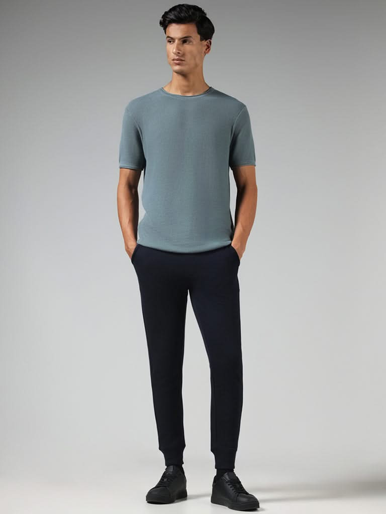 ETA Solid Teal Cotton Blend Slim Fit T-Shirt