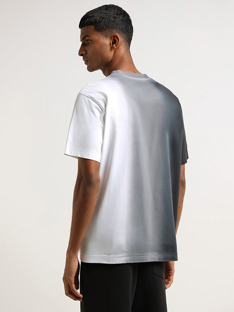 Studiofit Grey Printed Cotton Relaxed Fit T-Shirt