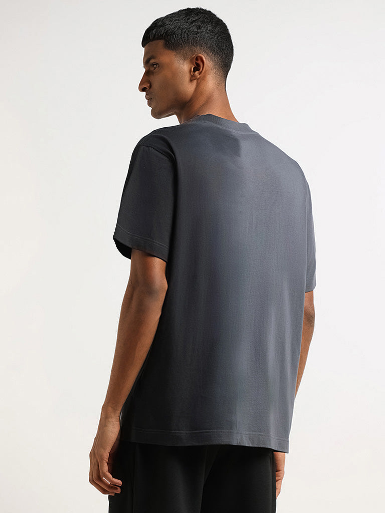 Studiofit Grey Printed Cotton Relaxed Fit T-Shirt