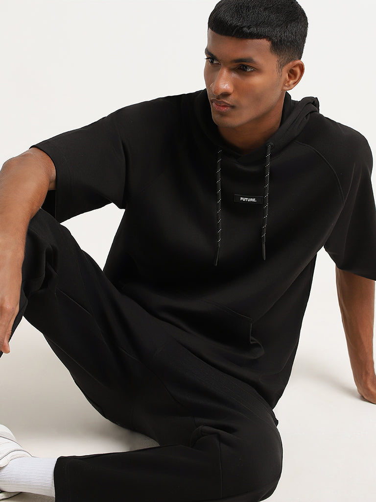 Studiofit Black Cotton Relaxed Fit Hoodie