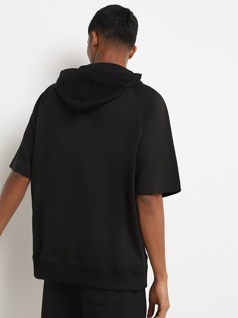 Studiofit Black Cotton Relaxed Fit Hoodie