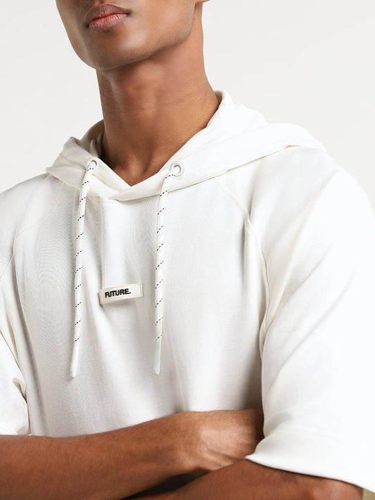 Studiofit White Cotton Relaxed Fit Hoodie