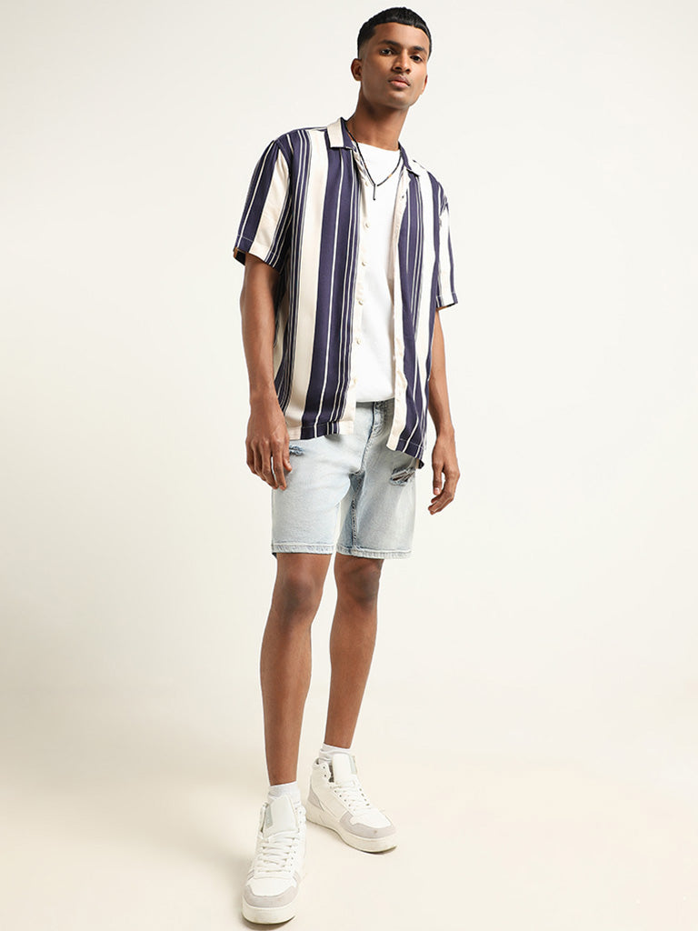 Nuon Navy Striped Relaxed Fit Shirt