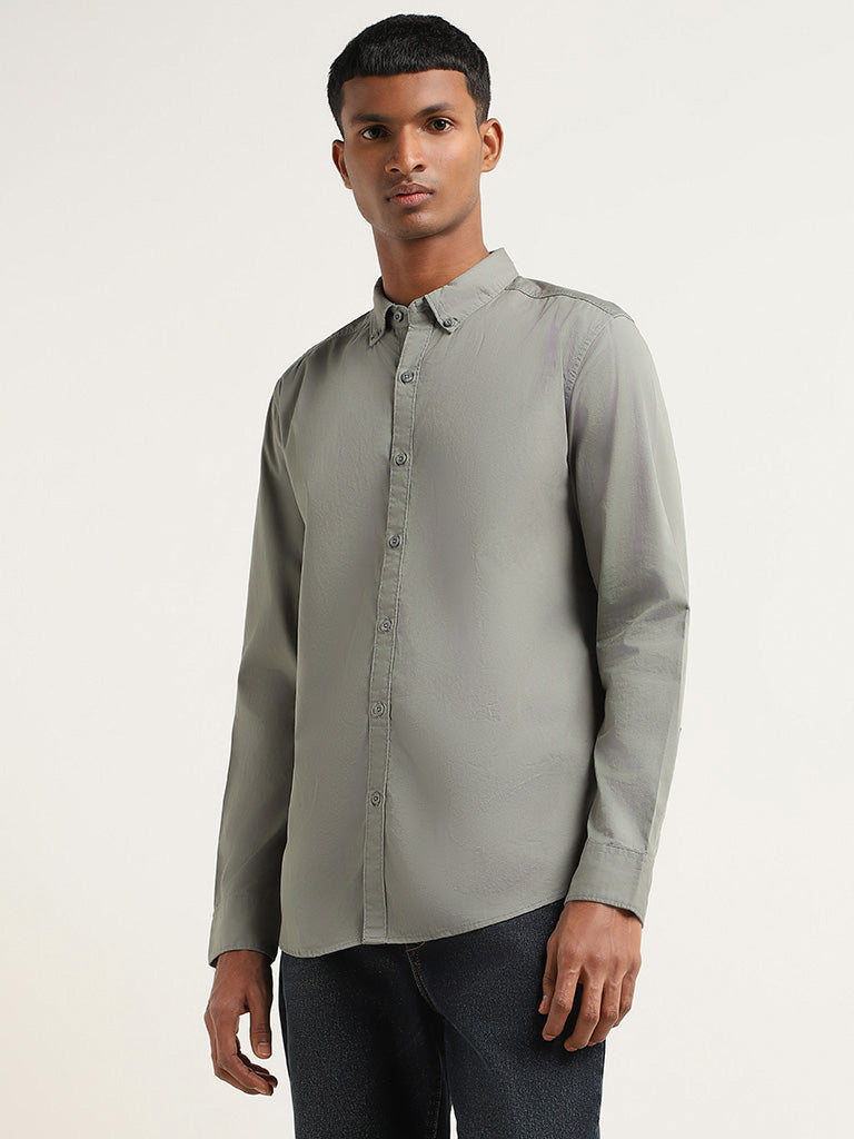 Nuon Green Cotton Slim-Fit Shirt