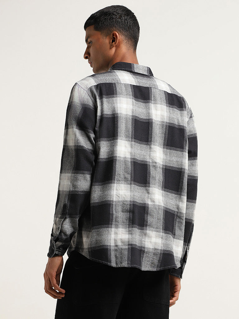 Nuon Black Checked Cotton Relaxed Fit Shirt