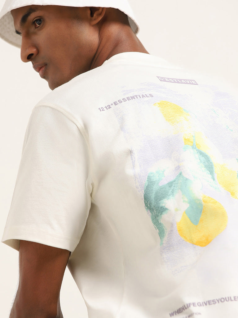 Nuon Off White Printed Cotton T-Shirt